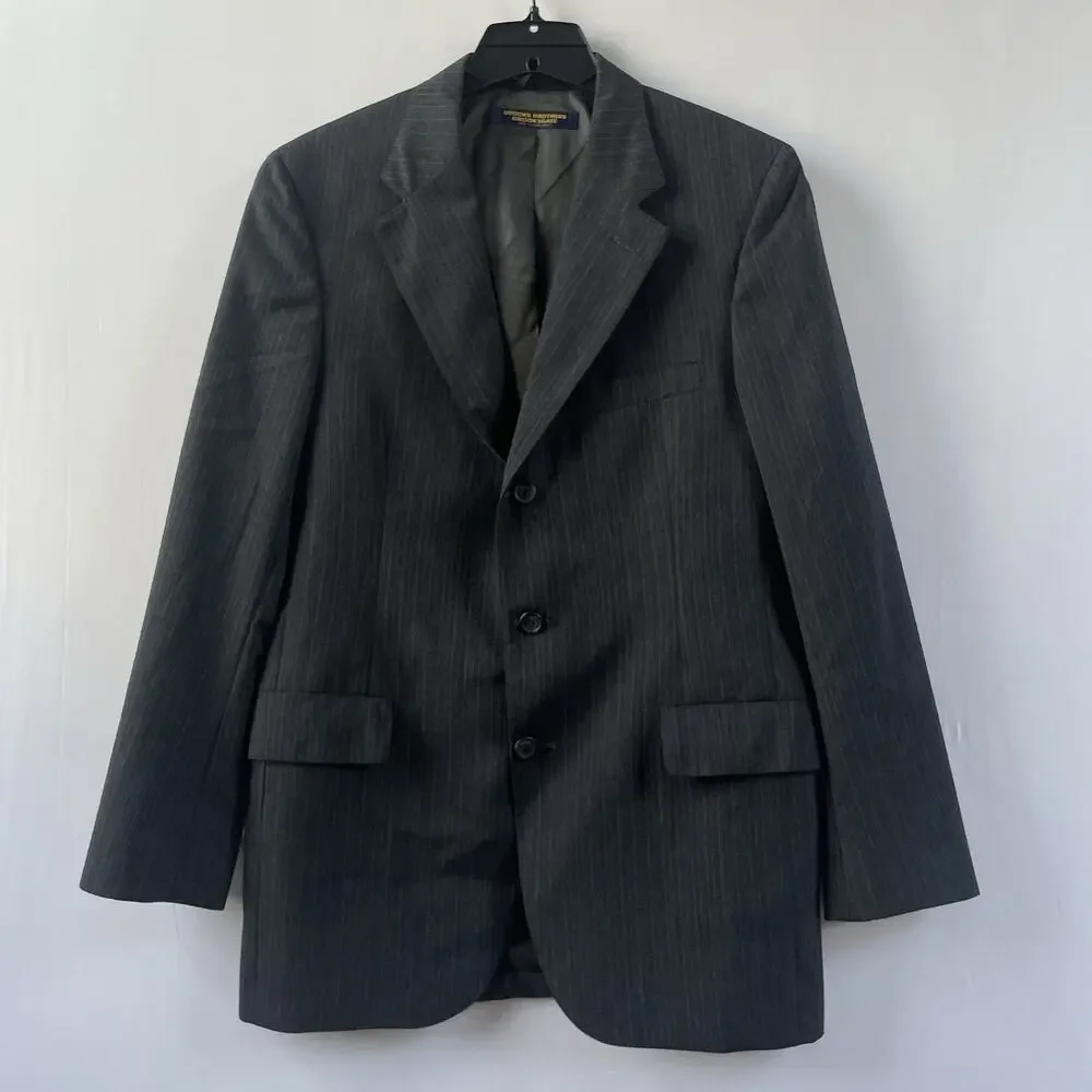 Vtg Brooks Brothers Brooksgate Wool Blazer Gray Pinstripe‎ 38R Classic Fit USA